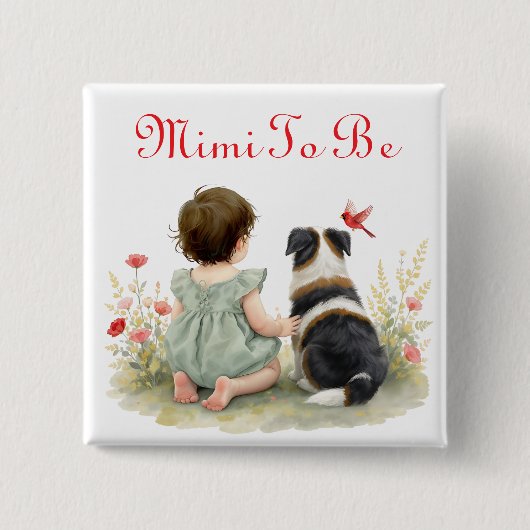 Personalized Baby Shower | Mimi To Be Vierkante Button 5,1 Cm (Voorkant)