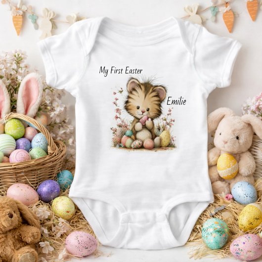 Personalized Baby Tiger Easter Illustration Romper