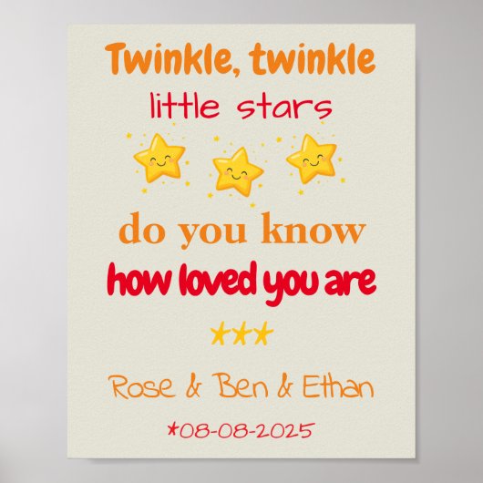 Personalized Baby Triplets Nursery Decor, Stars Poster (Voorkant)