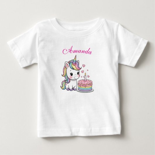 Personalized Baby Unicorn Birthday Cake T-Shirt (Voorkant)