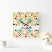 Personalized Baby Unicorns & Hearts Vierkante Klok (Huis)