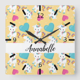 Personalized Baby Unicorns & Hearts Vierkante Klok