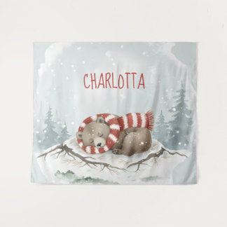 Personalized Baby Wall Art, Sleeping Bear Nursery  Wandkleed