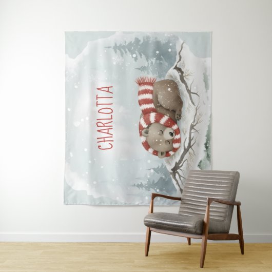 Personalized Baby Wall Art, Sleeping Bear Nursery  Wandkleed (In situ)