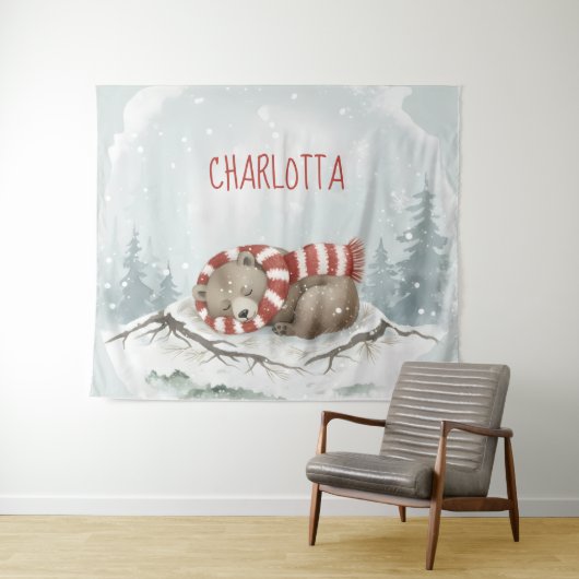 Personalized Baby Wall Art, Sleeping Bear Nursery Wandkleed (In Situ (horizontaal))