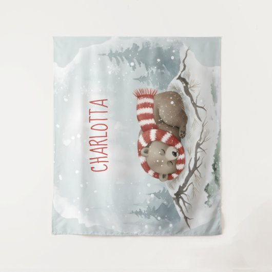 Personalized Baby Wall Art, Sleeping Bear Nursery Wandkleed (Voorkant)