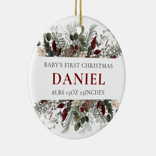 Personalized Baby's 1st Christmas Winter Floral  Keramisch Ornament (Rechts)