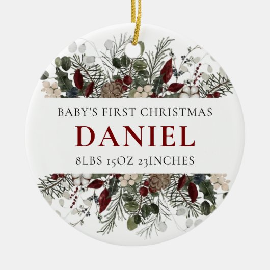 Personalized Baby's 1st Christmas Winter Floral  Keramisch Ornament (Voorkant)