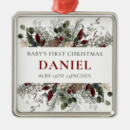Personalized Baby's 1st Christmas Winter Floral  Metalen Ornament