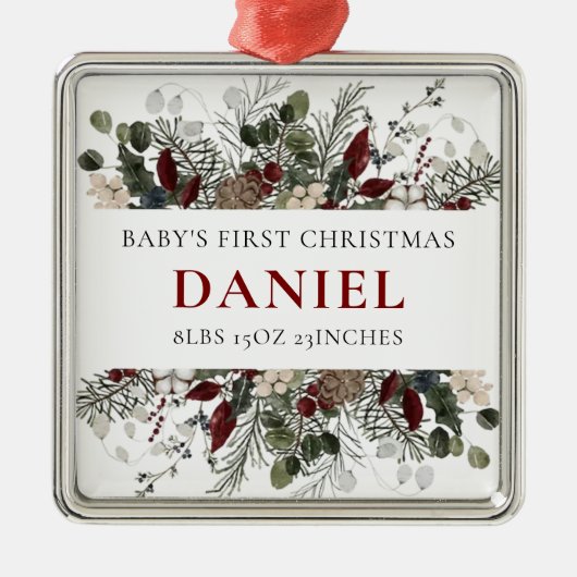 Personalized Baby's 1st Christmas Winter Floral  Metalen Ornament (Voorkant)