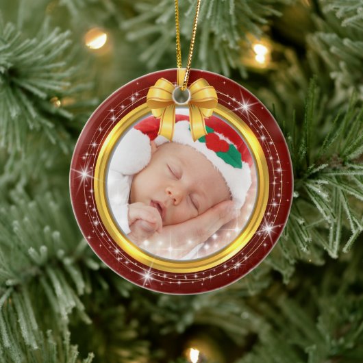 Personalized Baby's First Christmas Photo Keepsake Keramisch Ornament (Boom)