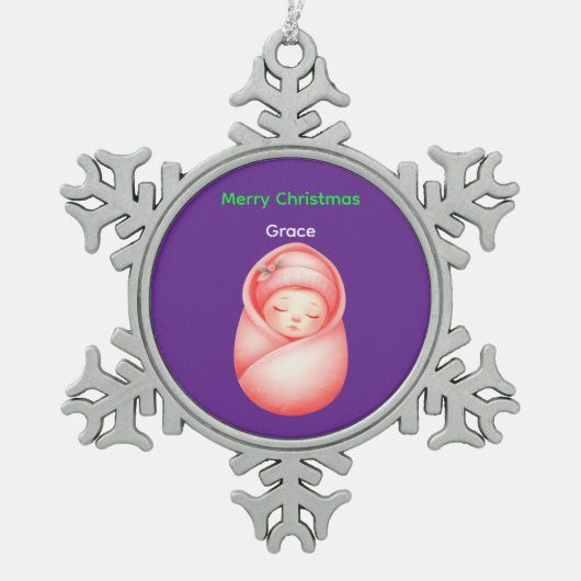 Personalized Baby's First Christmas Snowflake Orna Tin Sneeuwvlok Ornament (Voorkant)