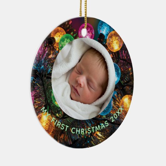 Personalized Baby's First Christmas with Photo Keramisch Ornament (Rechts)