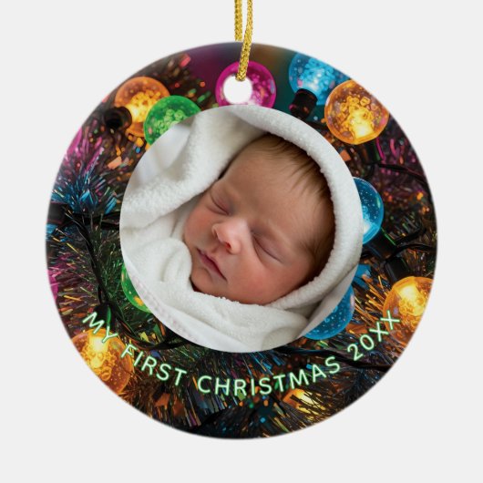 Personalized Baby's First Christmas with Photo Keramisch Ornament (Voorkant)