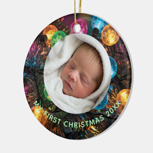 Personalized Baby's First Christmas with Photo Keramisch Ornament (Links)