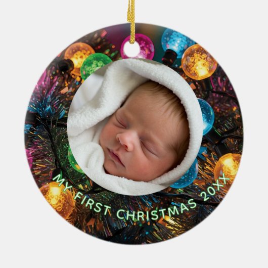 Personalized Baby's First Christmas with Photo Keramisch Ornament (Achterkant)