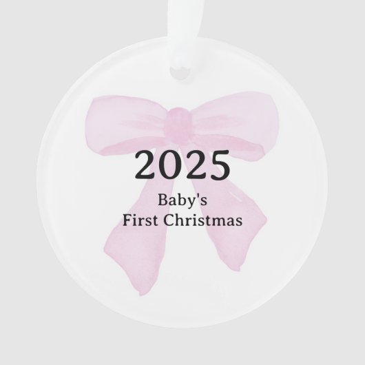 Personalized Baby's First Christmas YEAR Pink Bows Ornament (voorkant)