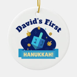 Personalized “Baby's First Hanukkah” with Dreidel Keramisch Ornament