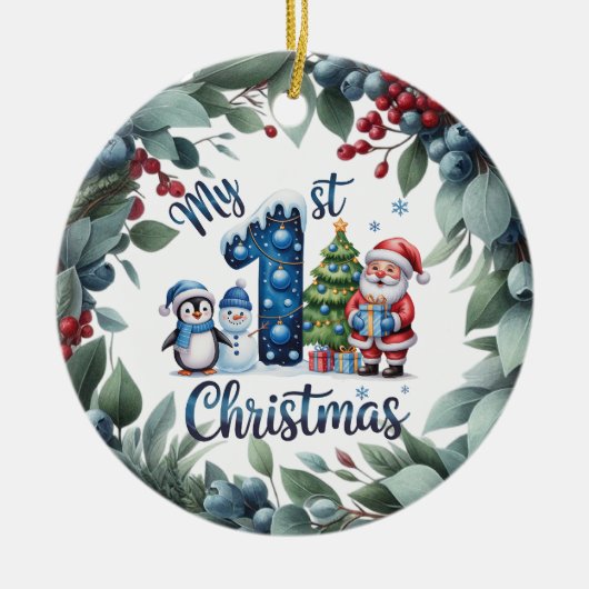 Personalized Baby's First Holiday Keepsake Keramisch Ornament (Voorkant)