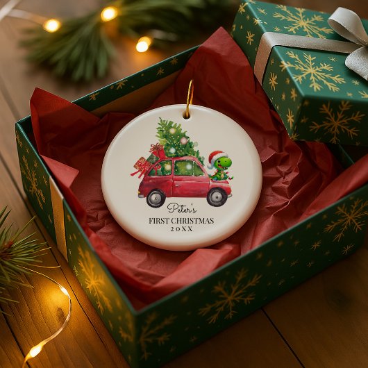 Personalized Baby's Photo and Name Dino Keramisch Ornament