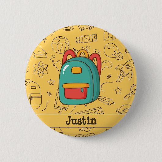Personalized Back to School Backpack & Doodles Ronde Button 5,7 Cm (Voorkant)