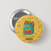 Personalized Back to School Backpack & Doodles Ronde Button 5,7 Cm (Voorkant /achterkant)