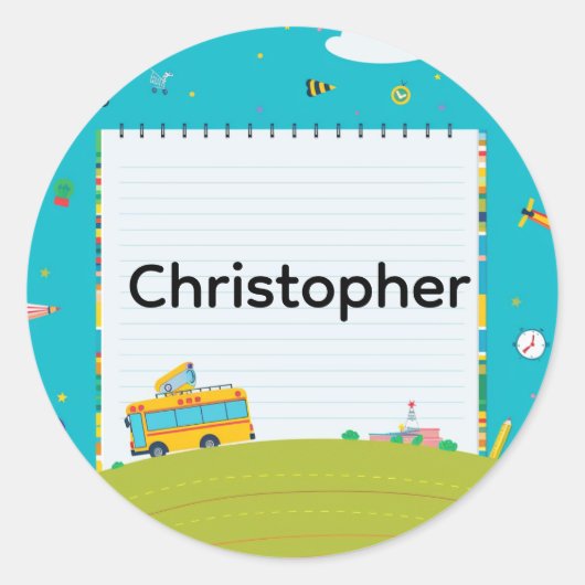 Personalized Back to School Bus Name Stickers (Voorkant)