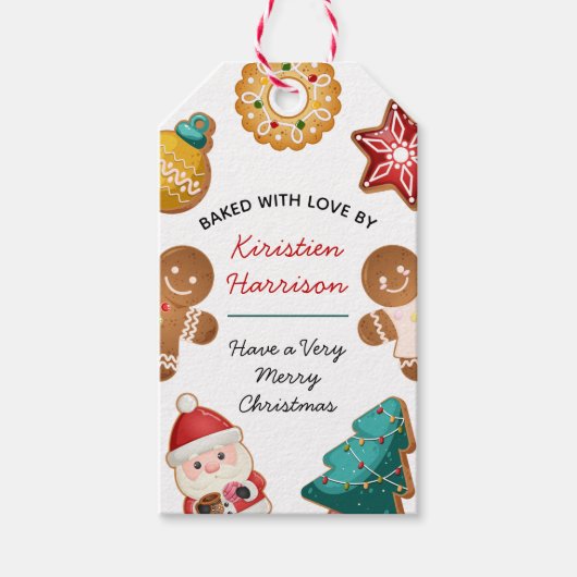 Personalized Baked With Love Gingerbread Christmas Cadeaulabel (Voorkant)