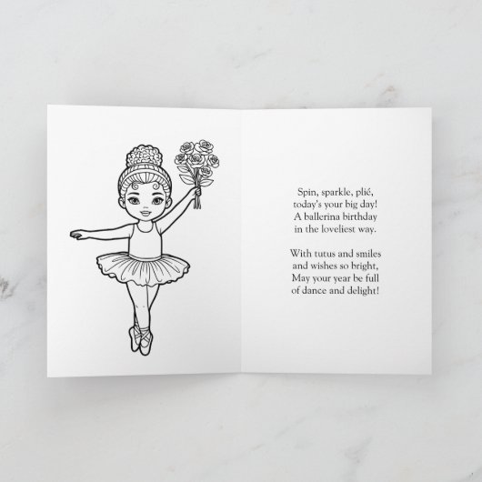 Personalized Ballerina Birthday + Coloring Page Kaart (Binnen)