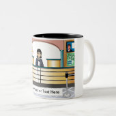 Personalized Bank Teller - Female Cartoon Tweekleurige Koffiemok (Voorkant rechts)
