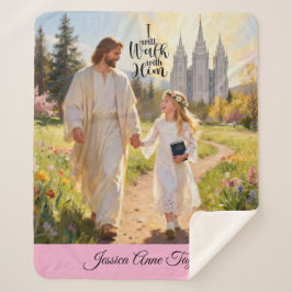 Personalized Baptism Blanket-I Will Walk With Him Sherpa Deken