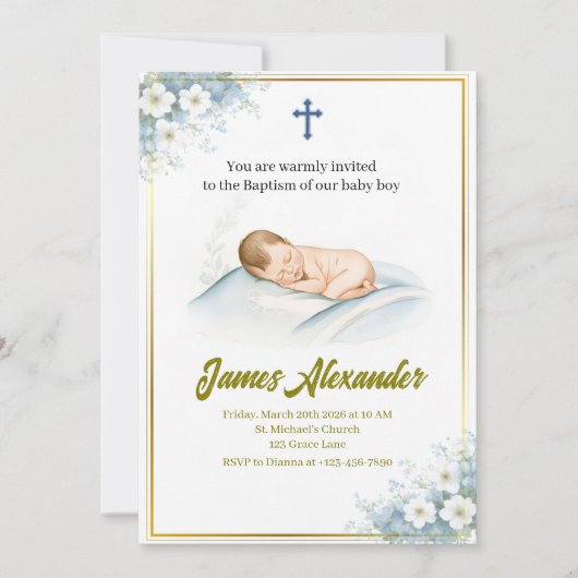 Personalized Baptism Ceremony Baby Boy  Kaart (Voorkant)