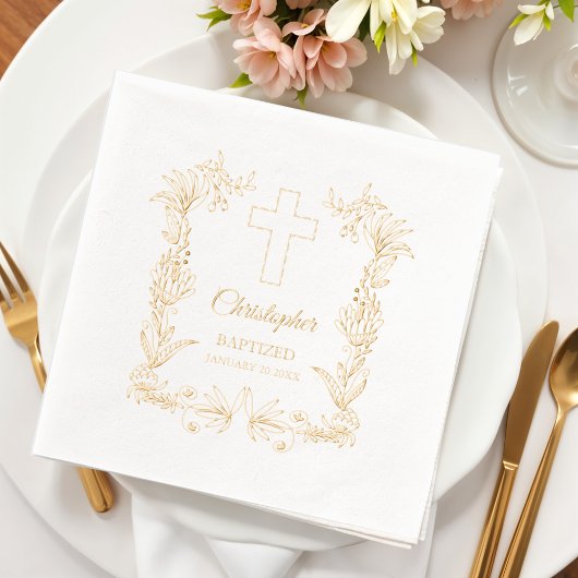 Personalized Baptism Floral Cross Folie Servetten