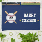 Personalized Baseball 4 Photo Collage Name Team Theedoek (Gevouwen)