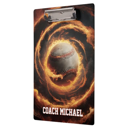 Personalized Baseball Ball on Fire Klembord (Links)