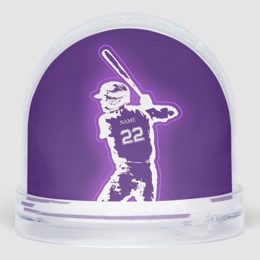 Personalized Baseball Player neon glow effect Sneeuwbol (Achterkant)