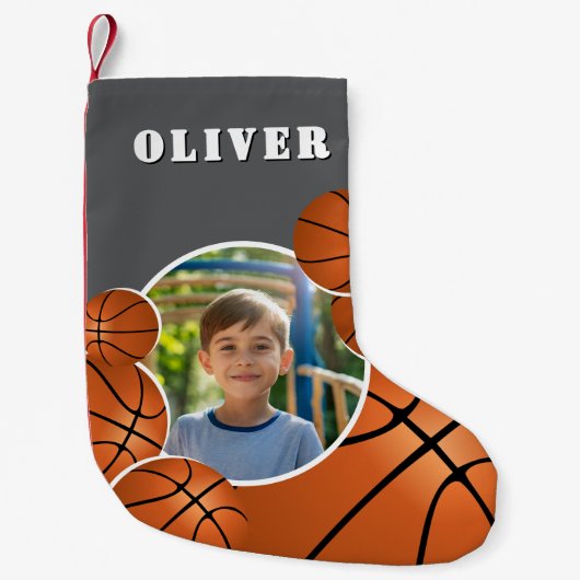 Personalized Basketball Ball Football Boy Photo Kleine Kerstsok (Voorkant)