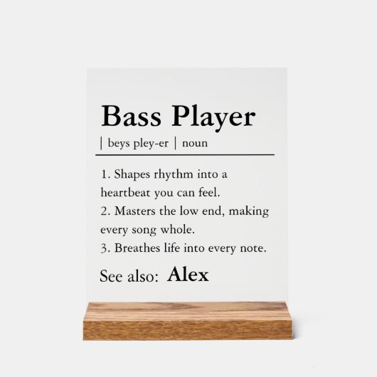 Personalized Bass Player Definition Acryl Bord (Voorkant)