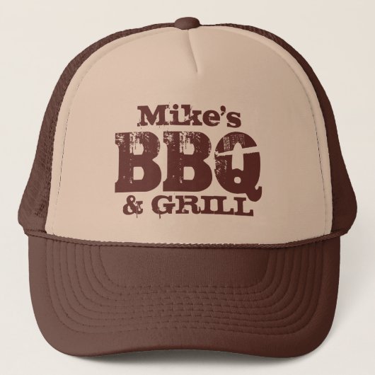 Personalized BBQ hat for guys | Brown beige Trucker Pet (Voorkant)