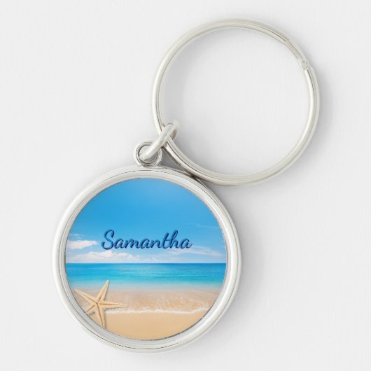 Personalized Beach Keychain | Ocean Name Keychain (Voorkant)