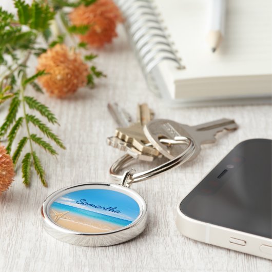 Personalized Beach Keychain | Ocean Name Keychain (Zijkant)
