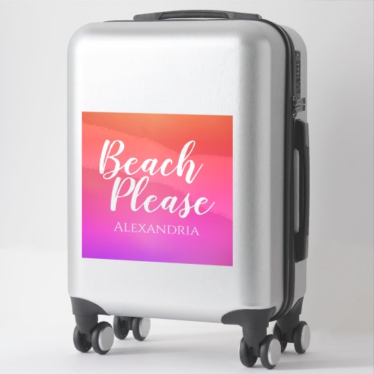Personalized Beach Pink Orange Ombre Luggage Sticker (Koffer)
