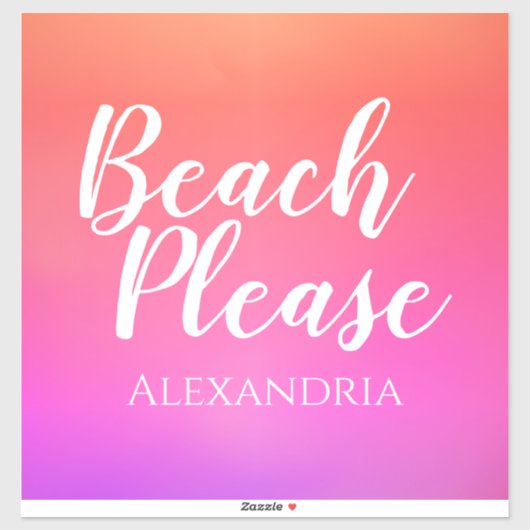 Personalized Beach Pink Orange Ombre Luggage Sticker (Vel)