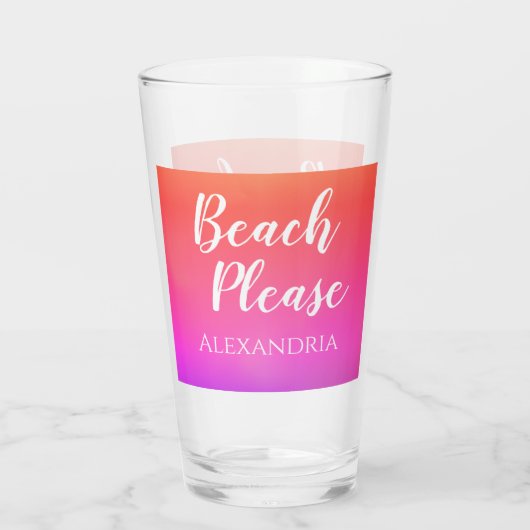 Personalized Beach Please Orange Pink Ombre Glas (Achterkant)