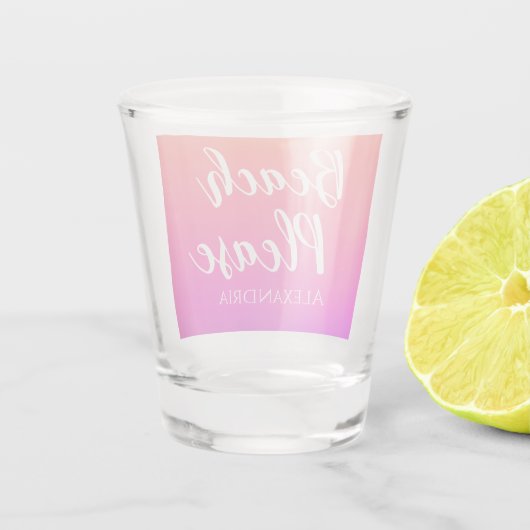 Personalized Beach Please Orange Pink Ombre Shot Glas (Achterkant)