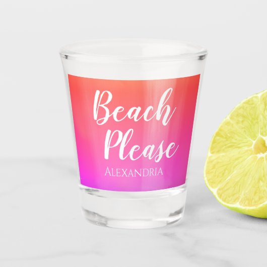 Personalized Beach Please Orange Pink Ombre Shot Glas (Voorkant)