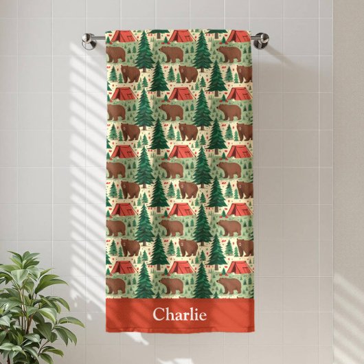 Personalized Bear Camping Kids Badhanddoek
