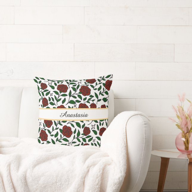 Personalized Beauty and Beast Garden Rose Name Red Kussen (Bank)