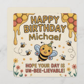 Personalized Bee Birthday Card - Honeycomb Theme Kaart (Voorkant / Achterkant)