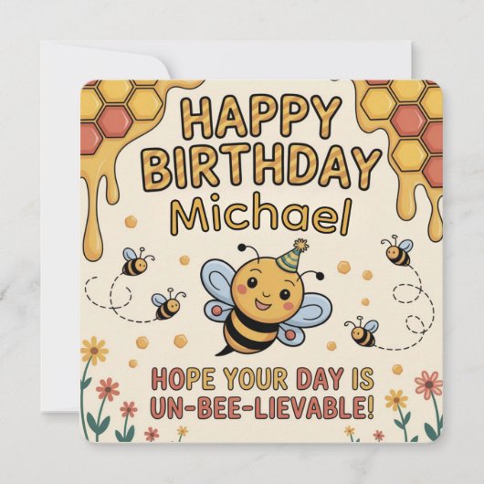 Personalized Bee Birthday Card - Honeycomb Theme Kaart (Voorkant)